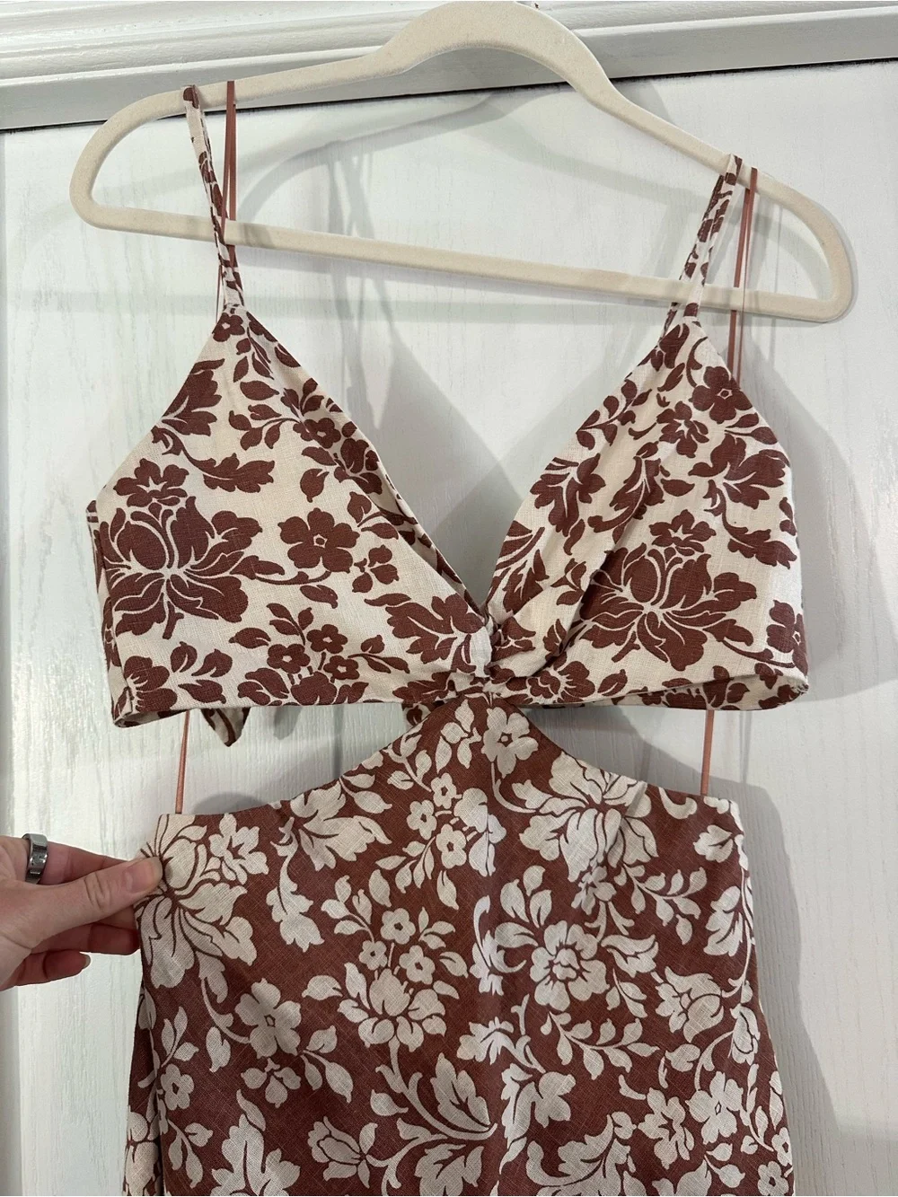 Abercrombie & Fitch Brown and Cream Floral Cutout Maxi Dress